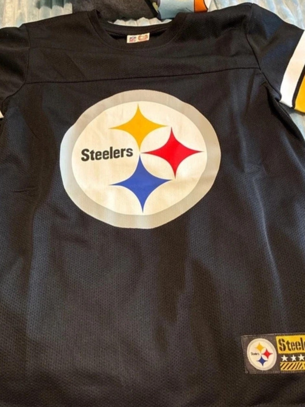 NFL Black Steelers Kids Logo Jersey with Yellow Red Blue Accents